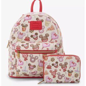 Loungefly Disney Mickey Mouse & Minnie Mouse Treats Mini Backpack and Wallet NWT